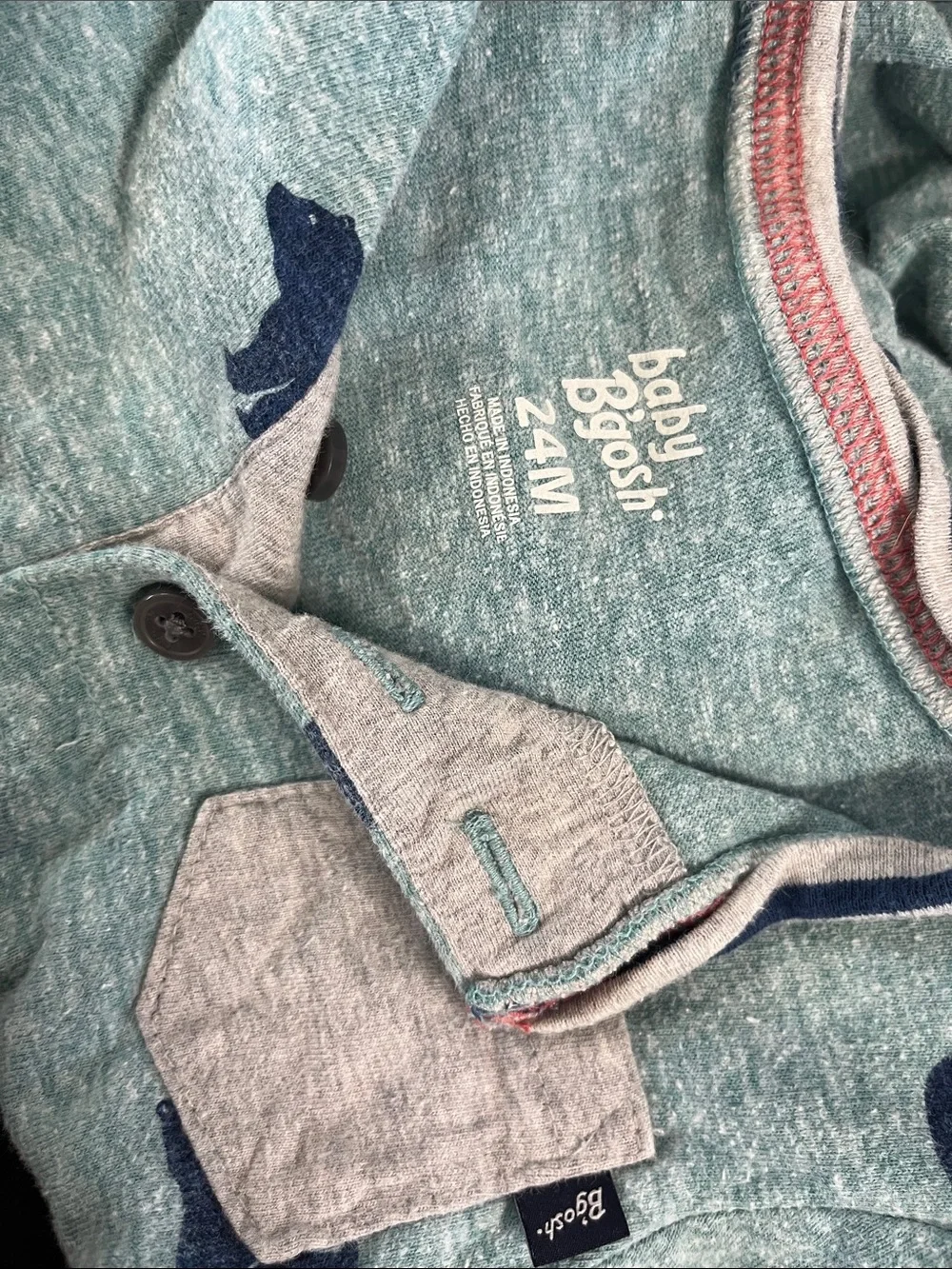 OshKosh B'gosh Teal Green Bear-Print Long-Sleeve One-Piece